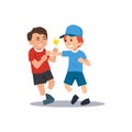 Two young boys fighting flat vector illustration