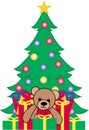 Bear with presents in front of Christmas tree vector available