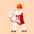 Cute Sinterklaas or Saint Nicholas and his horse Amerigo - vector illustration