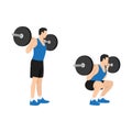 Man Doing Barbell Squat Exercise. Flat Vector