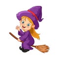 Cartoon Halloween witch girl flying on broom Royalty Free Stock Photo