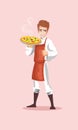 Chef character vector design serving pizza bread Royalty Free Stock Photo