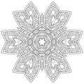 Abstract fantasy mandala with small and middle patterns on white isolated background.