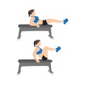 Woman doing Seated Bench leg pull ins. Flat bench knee ups exercise