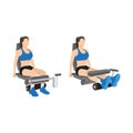 Woman doing Seated leg curls exercise. Flat vector