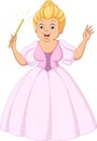 Cartoon princess in pink dress holding a magic wand Royalty Free Stock Photo