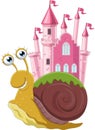 Cartoon snail with pink castle on his back Royalty Free Stock Photo