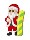 Cartoon santa claus with snowboard giving thumb up Royalty Free Stock Photo