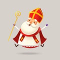 Cute Saint Nicholas or Sinterklaas jumping - happy expression - vector illustration Royalty Free Stock Photo