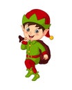 Cartoon christmas elf carrying a sack of gift Royalty Free Stock Photo