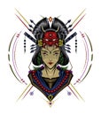 Face of a Geisha logo illustration. Japanese design template Royalty Free Stock Photo