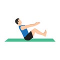 Yoga Man in Boat pose. Male cartoon character practicing Hatha yoga Royalty Free Stock Photo