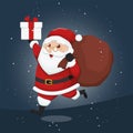 cartoon running christmas santa claus with a present box and bag Royalty Free Stock Photo