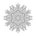 Floral fantasy mandala with leaf and striped decor on white isolated background.