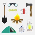 Camp equipment set vector illustration. Varied objects Royalty Free Stock Photo