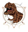 T rex logo vector illustration with sacred geometry frame Royalty Free Stock Photo