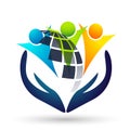 Globe save world earth People care kids children  taking care people save protect family care logo icon element vector desing Royalty Free Stock Photo