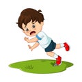 Cute little boy falling down in the grass Royalty Free Stock Photo