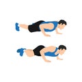 Man doing Spider-man press-up exercise. Flat vector