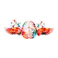 Colorful human brain with wings vector illustration background. Creative thinking, brainstorming and smart ideas, innovative solut