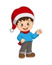 Cartoon little boy wear santa hat waving hand Royalty Free Stock Photo