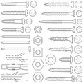 Screws / nuts / nails and wall plugs collection - vector line illustration Royalty Free Stock Photo