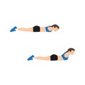 Woman doing Back extensions exercise. Flat vector