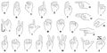 Hand sign language alphabet collection - vector line illustration