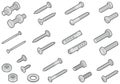 Screws / nuts / nails and wall plugs collection - vector isometric outline illustration Royalty Free Stock Photo