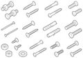 Screws / nuts / nails and wall plugs collection - vector isometric line illustration Royalty Free Stock Photo