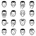 Man face illness disease flu medical healthcare emoticons icon collection - vector outline illustration