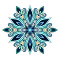 Decorative vintage mandala with dark blue, yellow, turquoise, orange elements on white isolated background. Royalty Free Stock Photo