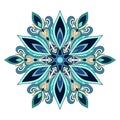 Decorative vintage mandala with dark blue, yellow, turquoise, orange elements on white isolated background. Royalty Free Stock Photo