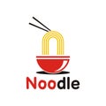 Illustration vector graphic of delicious noodles ready to eat using chopsticks on a red bowl