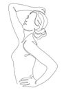 Silhouettes of a girl in a modern one line style. Continuous lady line drawing, aesthetic outline for home decor, posters, wall ar Royalty Free Stock Photo