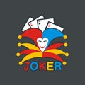 Illustration vector graphic of joker head logo with four aces on it