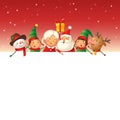 Santa Claus, Mrs Claus, Elves, Snowman and Reindeer on board - winter template Royalty Free Stock Photo