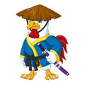 Cartoon samurai rooster holding a sword