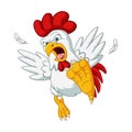 Cartoon frightened chicken on white background