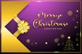 Christmas banner sparkling with tree and gold ribbon. Horizontal Christmas posters, cards, headers, websites, etc.