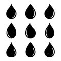 Water drop icon different shape. Water rain drops. Water drops collection set, oil drop. Royalty Free Stock Photo