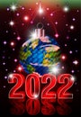 Happy 2022 New Year card with Earth xmas ball Royalty Free Stock Photo