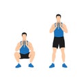 Man doing Kettle bell goblet squat exercise. Flat vector Royalty Free Stock Photo