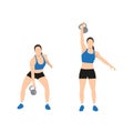 Woman doing Single arm kettlebell snatch exercise. Flat vector