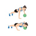 Woman doing Single arm medicine ball push up exercise