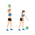 Woman doing Medicine ball slams exercise. Flat vector