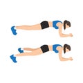 Woman doing Plank jacks. Extended leg exercise.