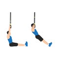 Man doing TRX pull ups exercise. Flat vector