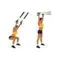 Woman doing TRX Suspension straps overhead squats exercise. Royalty Free Stock Photo