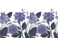 Vector floral seamless pattern, border. Panoramic horizontal illustration with purple flowers and leaves. Royalty Free Stock Photo